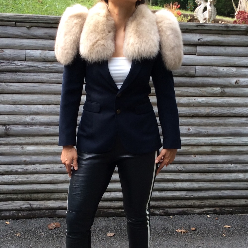 Pierre Cardin vintage navy blue genuine fur blazer